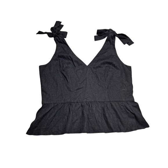 Express Women's Large Sleeveless Peplum Top Black Linen Blend Zipper Back - Picture 1 of 8